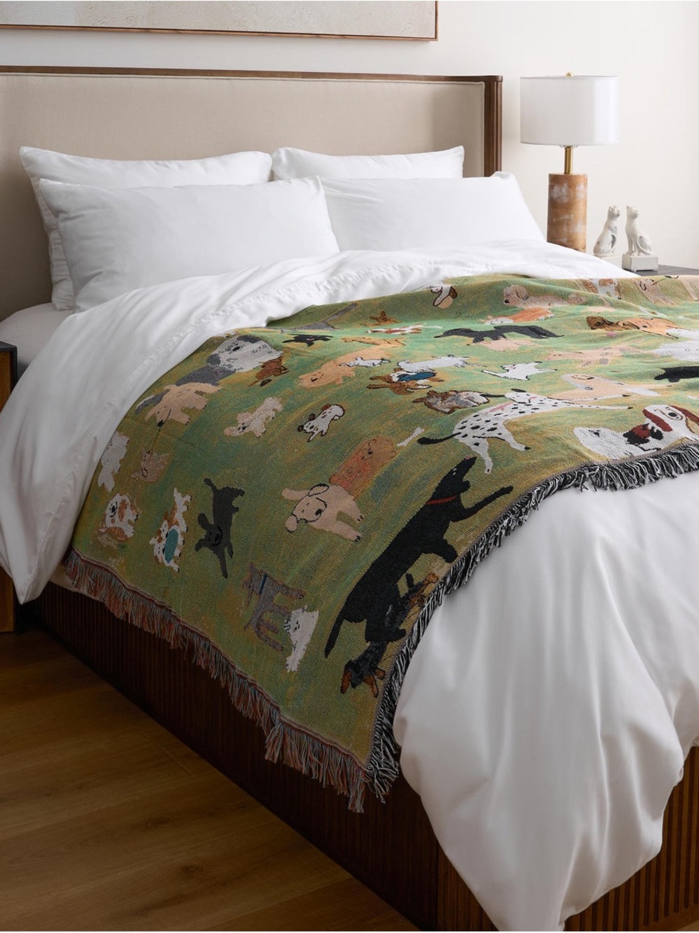 Dog Pattern Throw Blanket - Green